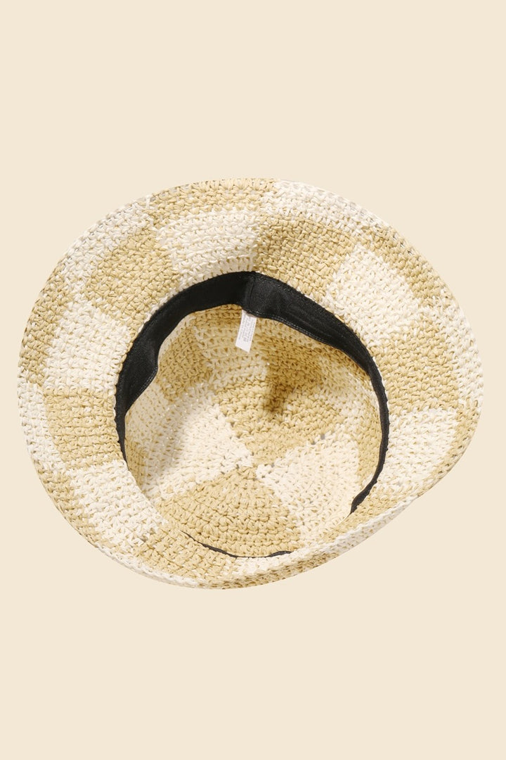 Anarchy Street - Straw Braided Checkered Bucket Hat in Ivory