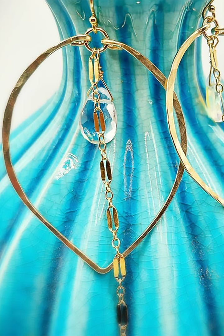 Blue Sky Feathers - Sparkle Sunrise Leaf Hoops in Gold