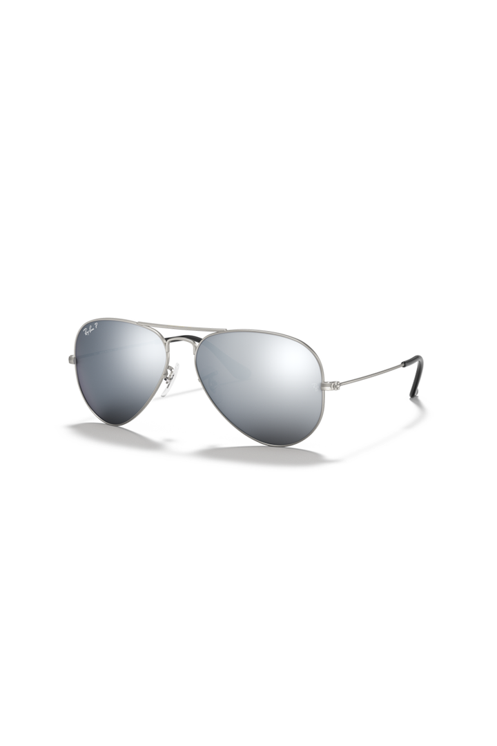 Ray Ban - Aviator Large Metal in Matte Silver size 58 with Dark Grey Mirror Crystal Lenses - 0RB3025019/W258