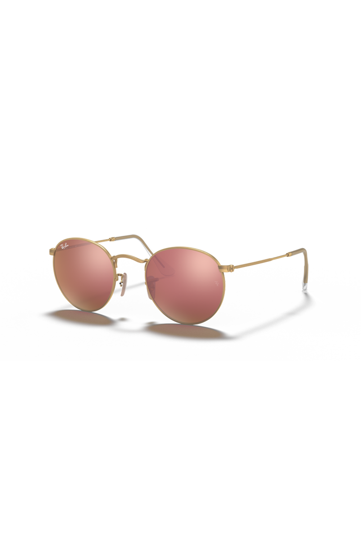 Ray Ban - Round Flash Lenses in Matte Gold Frames with Brown Lenses - 0RB3447112/Z250