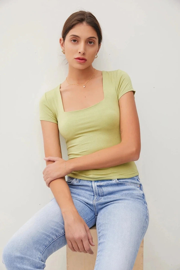 Be Cool - Square Neck Knit Tee in Pea