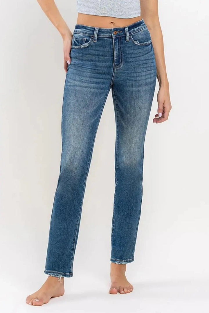 VERVET by Flying Monkey - High Rise Stretch Slim Straight Jeans in Moonlight