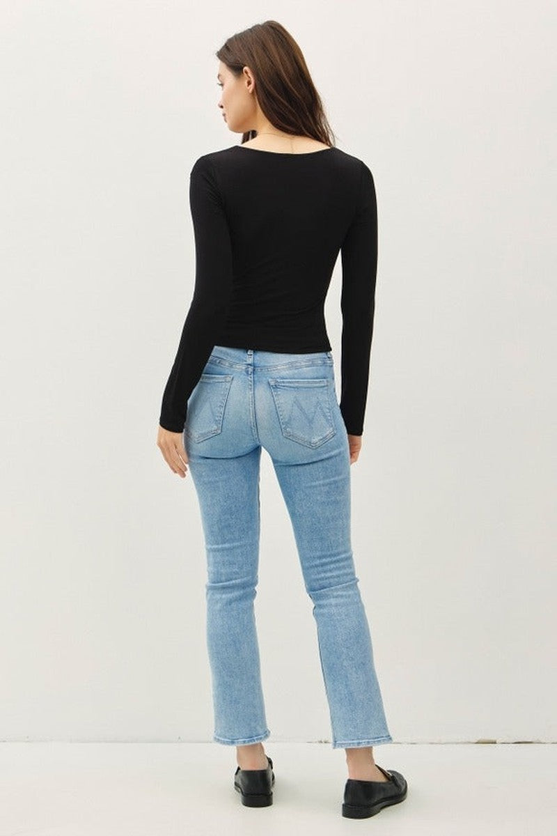 Be Cool - Basic Square Neck Long Sleeve Top in Black