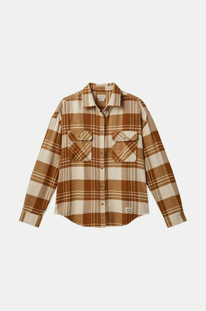 Brixton - Bowery Women's Classic Long Sleeve Flannel in Washed Copper/Whitecap