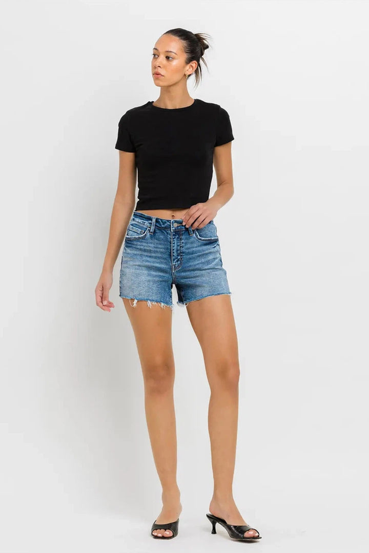 VERVET by Flying Monkey - Stay Ready - High Rise Raw Hem Denim Shorts