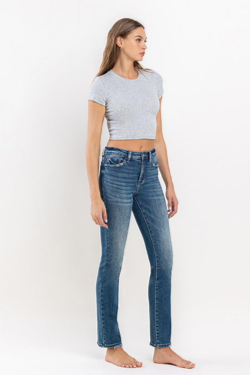 VERVET by Flying Monkey - High Rise Stretch Slim Straight Jeans in Moonlight