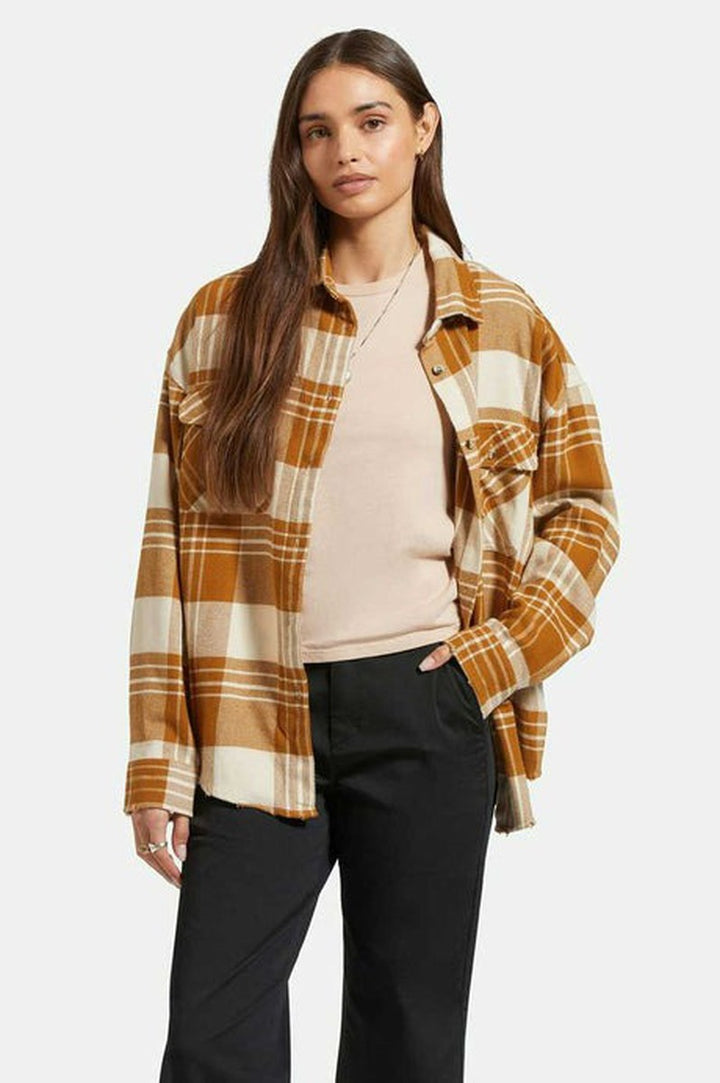 Brixton - Bowery Women's Classic Long Sleeve Flannel in Washed Copper/Whitecap