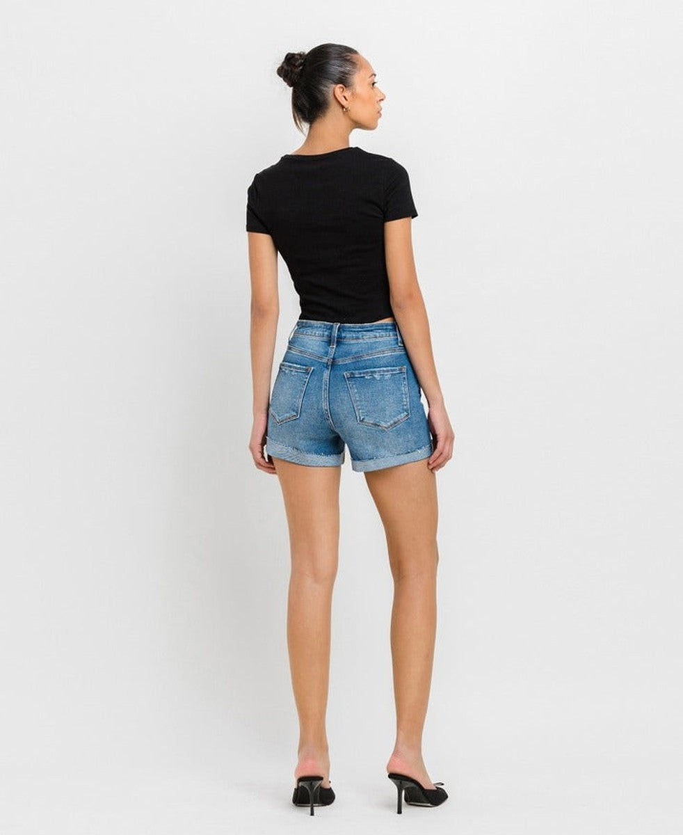 VERVET by Flying Monkey - Super High Rise Button Up Mom Shorts in Kensington