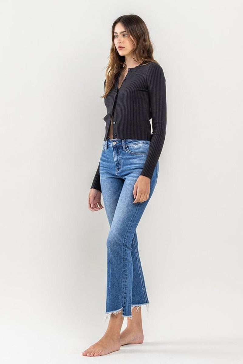 VERVET by Flying Monkey - High Rise Raw Step Hem Kick Flare Jeans in Encouragingly