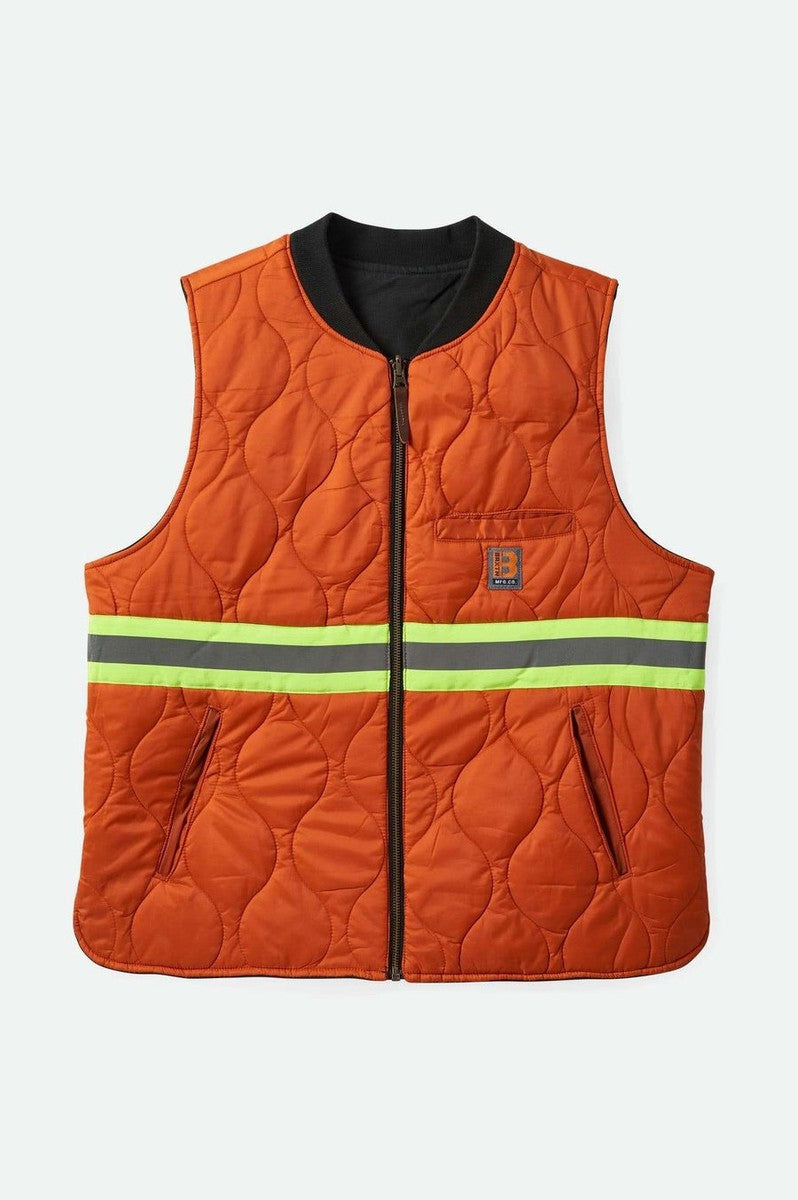 Brixton - Builders Abraham Reversible Vest in Washed Black/Rust Orange