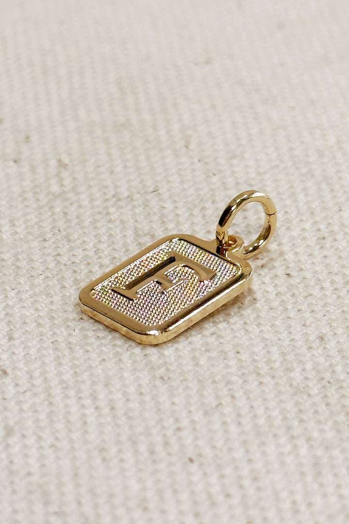 GoldFi - Textured Initial Plate Pendant - Letter F