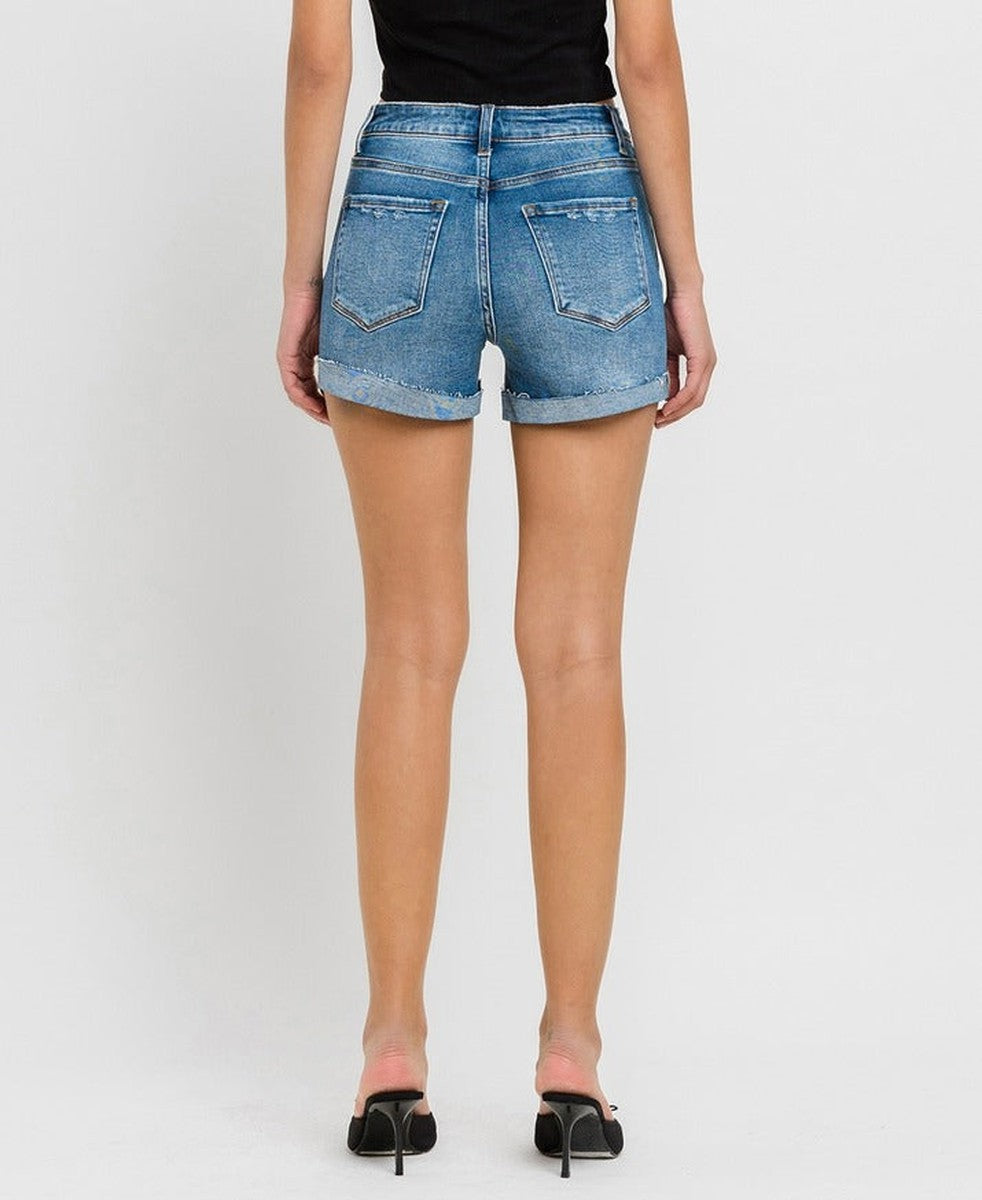 VERVET by Flying Monkey - Super High Rise Button Up Mom Shorts in Kensington