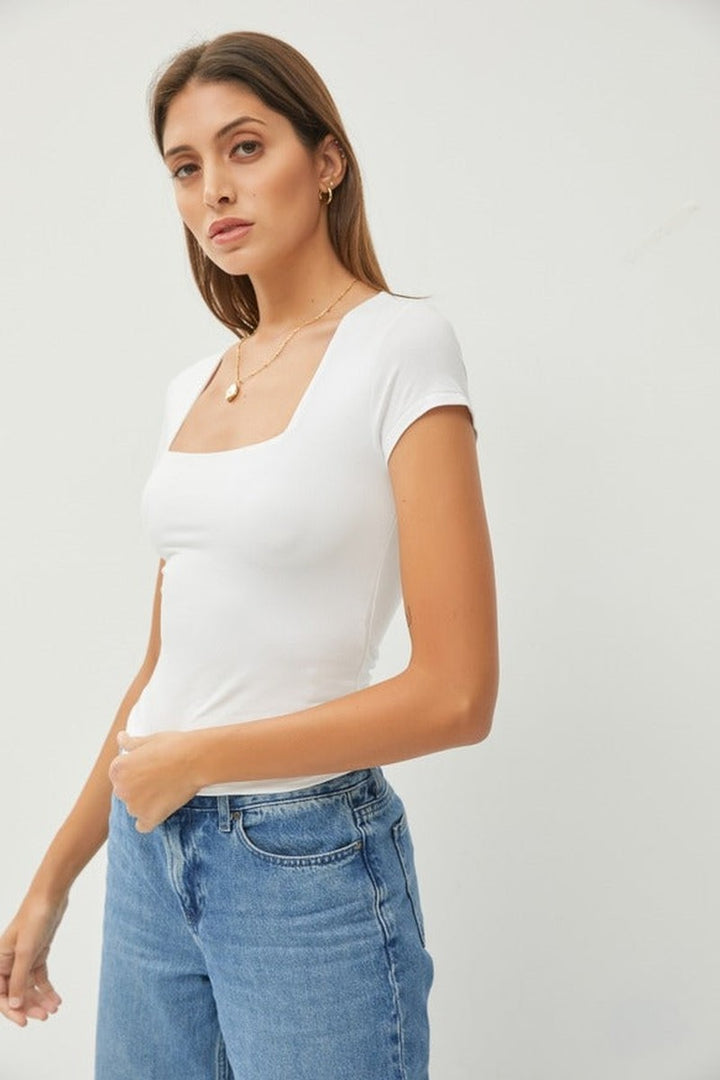 Be Cool - Square Neck Knit Tee in Off White