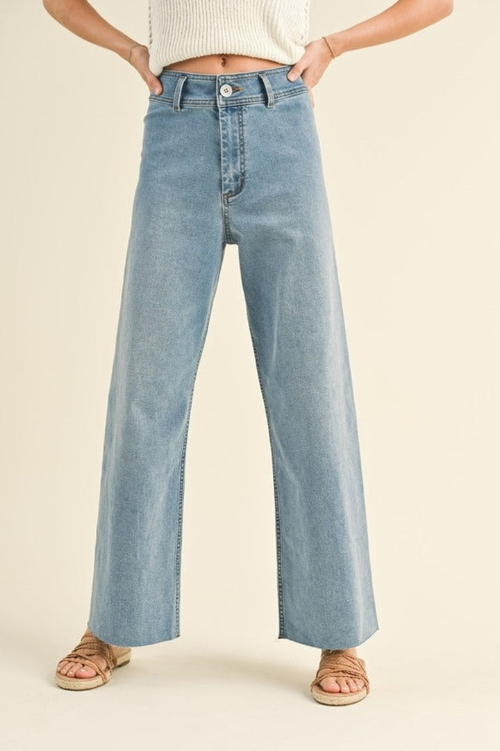 Miou Muse - Strait Wide Leg Denim Pants in Denim