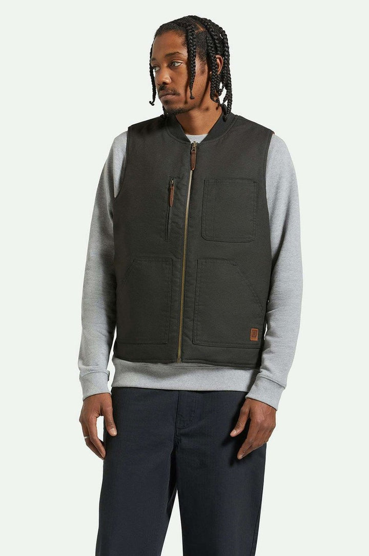 Brixton - Builders Abraham Reversible Vest in Washed Black/Rust Orange