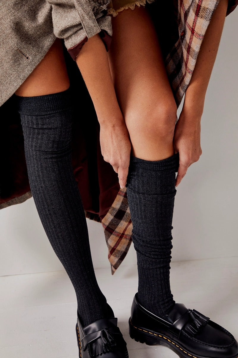 Free People - Viola Over The Knee Socks in Charcoal