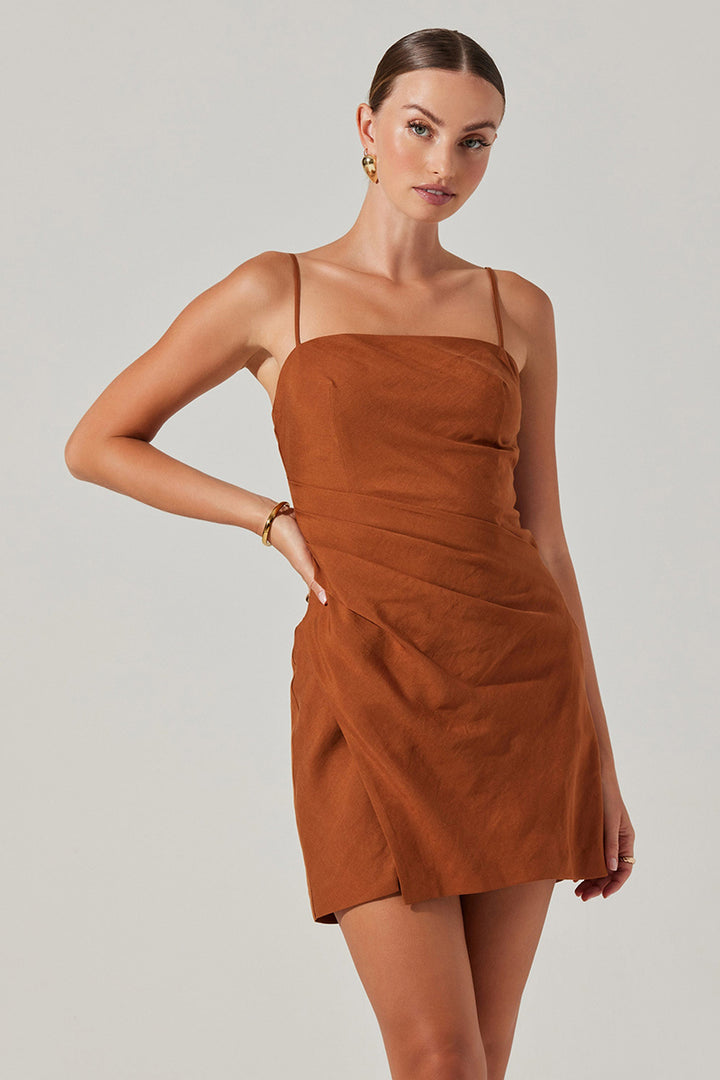 Astr - Isadora Draped Mini Dress in Brown