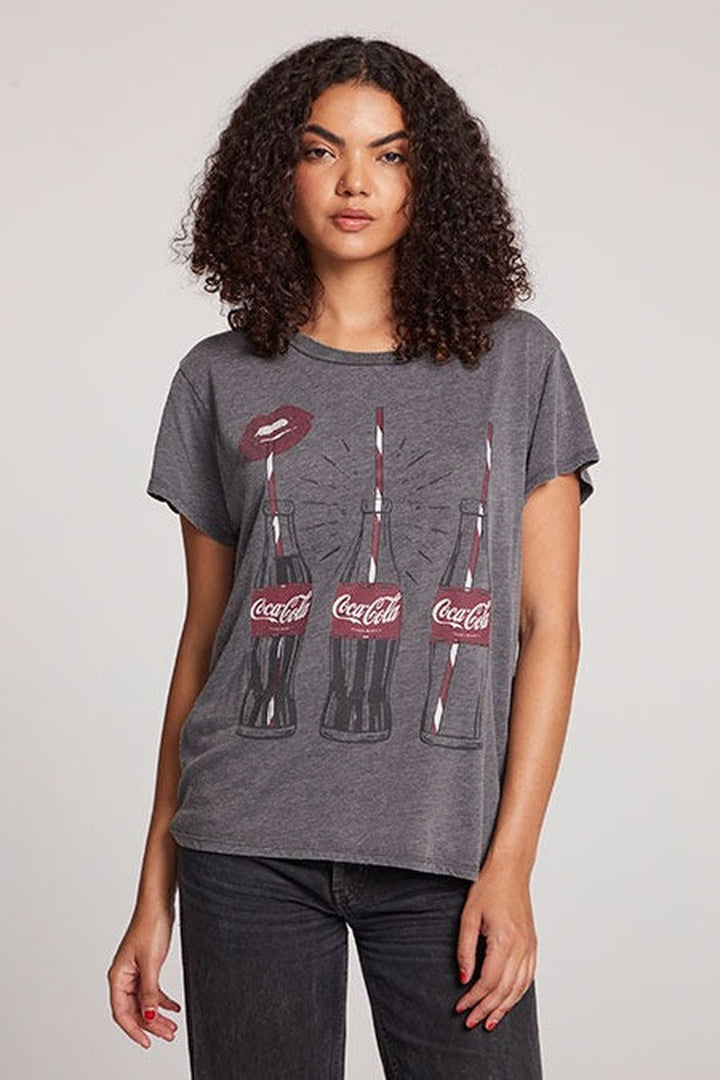 Chaser - Coca Cola Kiss Tee in Black Mineral Wash