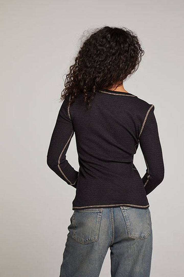 Chaser - Long Sleeve Henley in Licorice