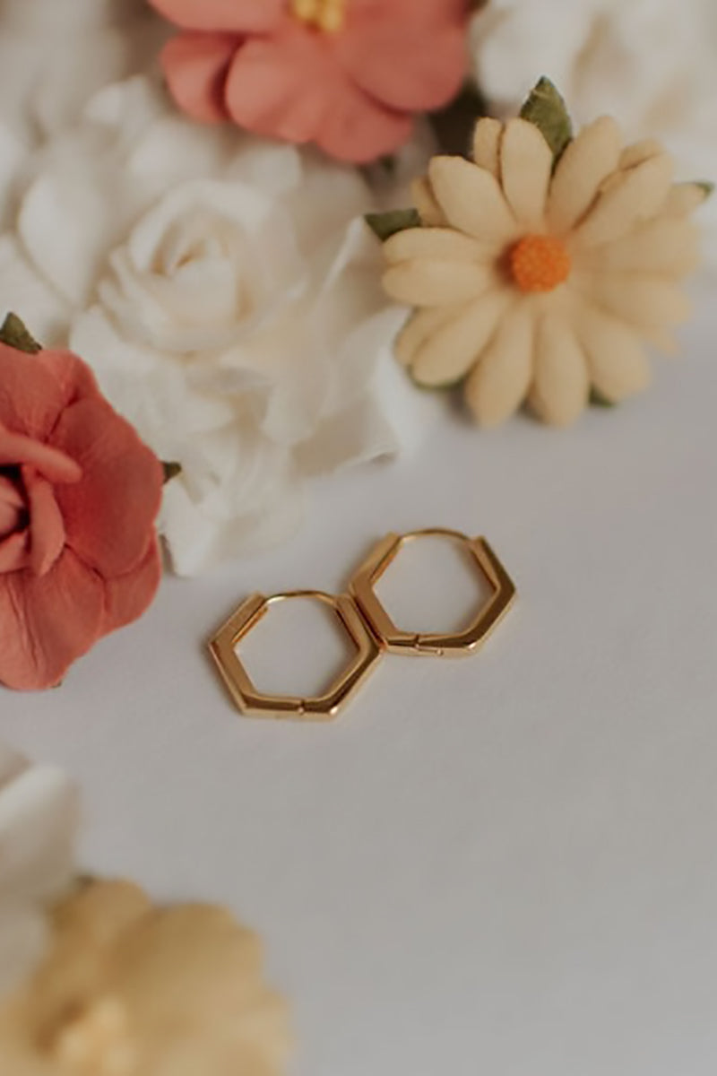 Mauve Jewelry Co. - Hexagon Huggies in Gold