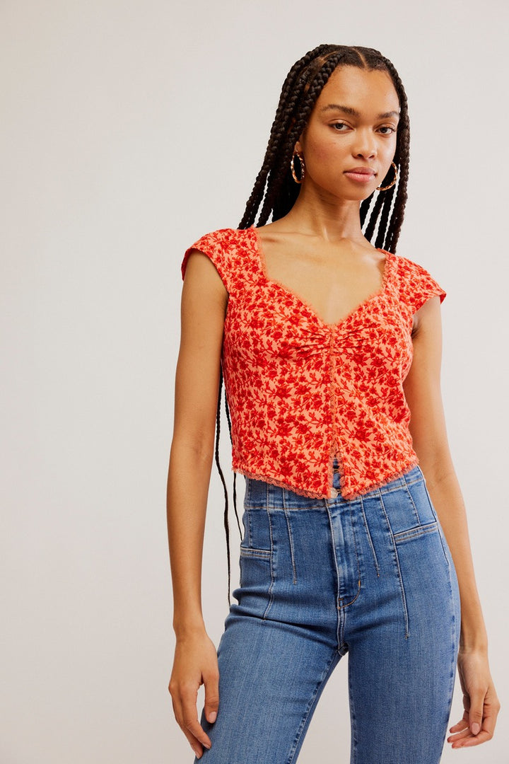 Free People - FP Faye Printed Top in Washed Red Combo