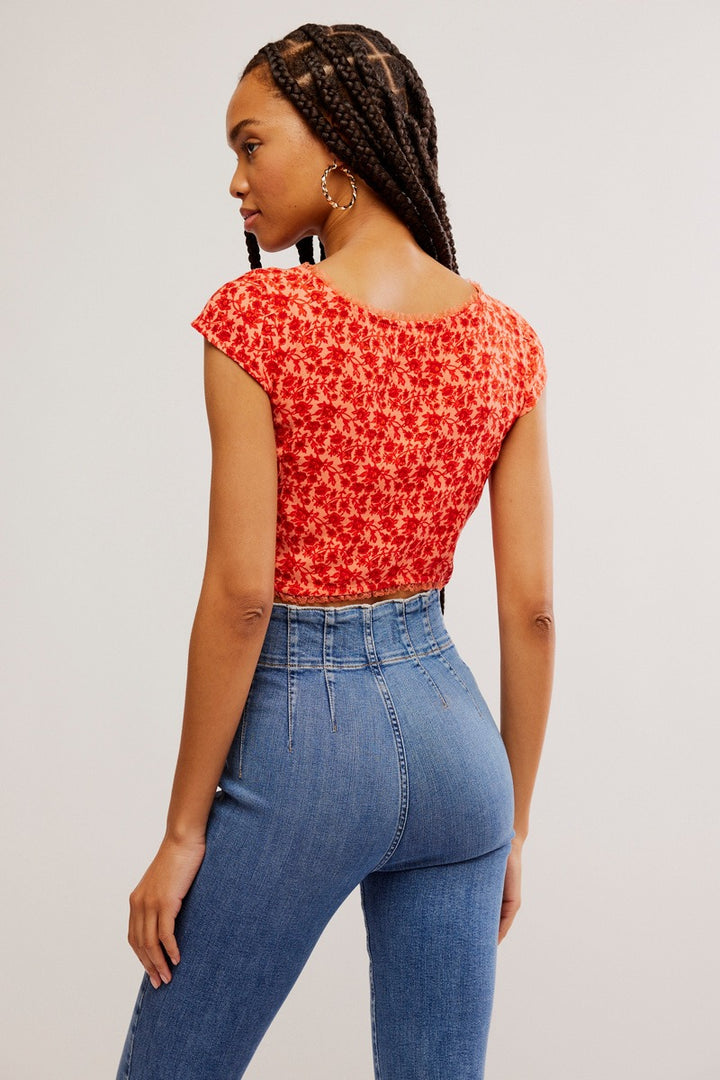 Free People - FP Faye Printed Top in Washed Red Combo