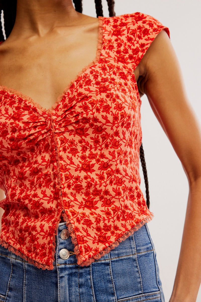 Free People - FP Faye Printed Top in Washed Red Combo