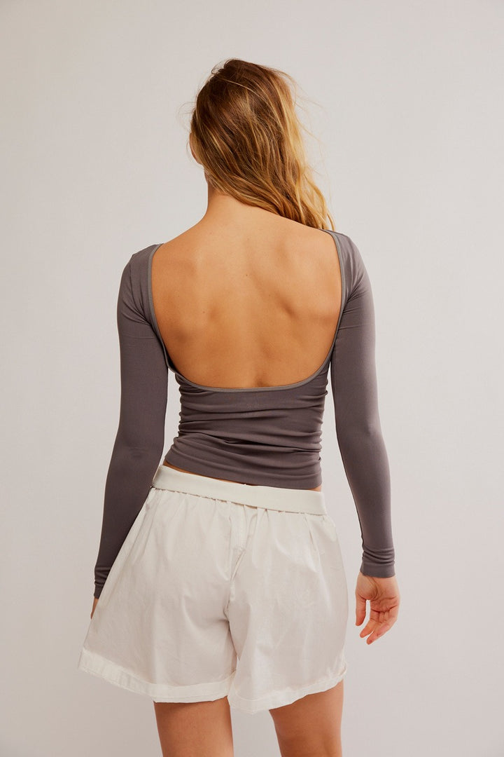 Free People - Low-Back Seamless Long Sleeve in Dark Gull Grey