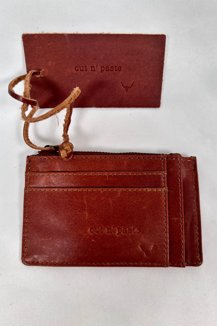 Cut n' Paste - "Roam" Card Holder with Zip Pocket in Cognac