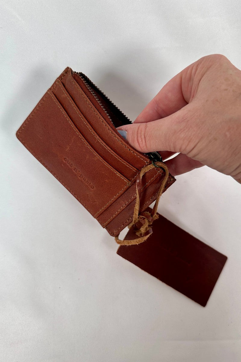 Cut n' Paste - "Roam" Card Holder with Zip Pocket in Cognac