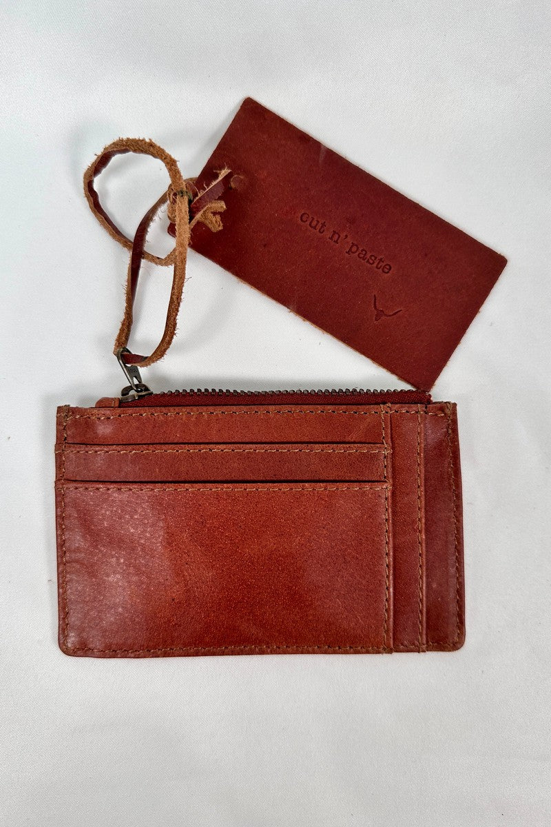 Cut n' Paste - "Roam" Card Holder with Zip Pocket in Cognac