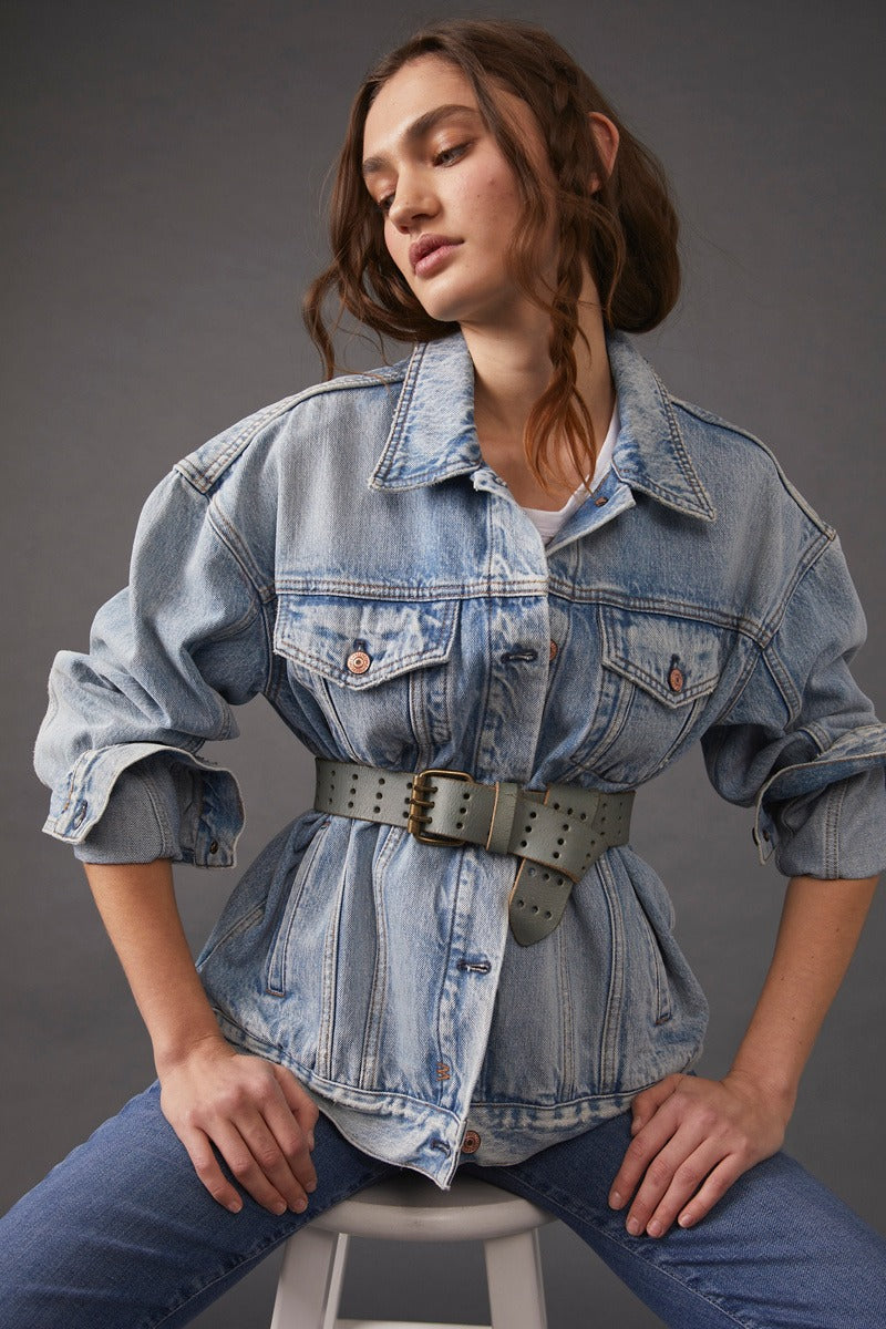 Free People - We The Free Triple Threat Leather Belt in Pine