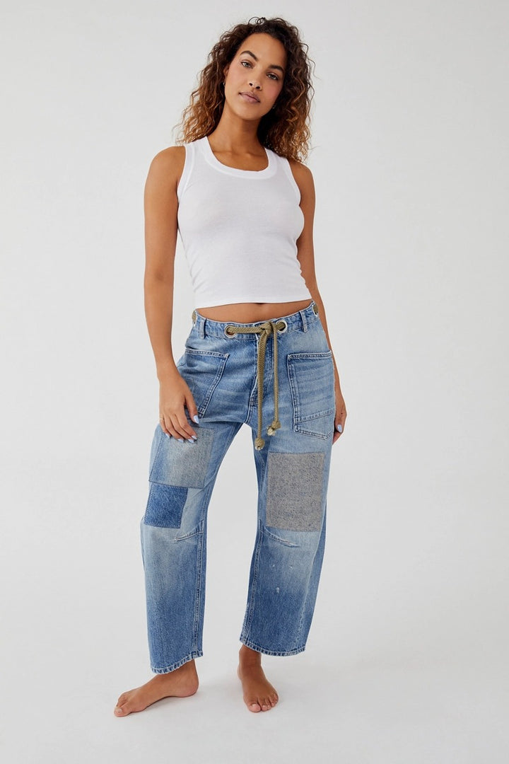 Free People - Moxie Low Slung Pull On Barrel Jeans in Truest Blue