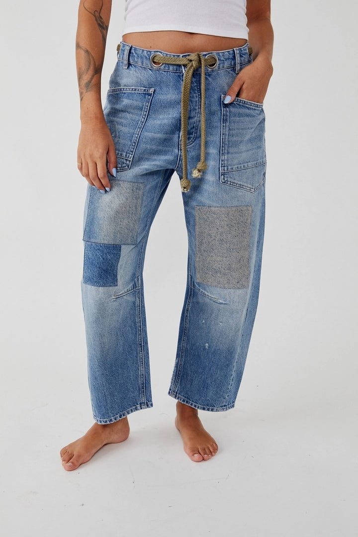 Free People - Moxie Low Slung Pull On Barrel Jeans in Truest Blue