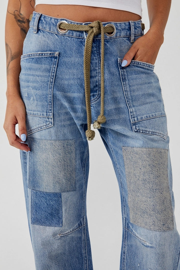 Free People - Moxie Low Slung Pull On Barrel Jeans in Truest Blue