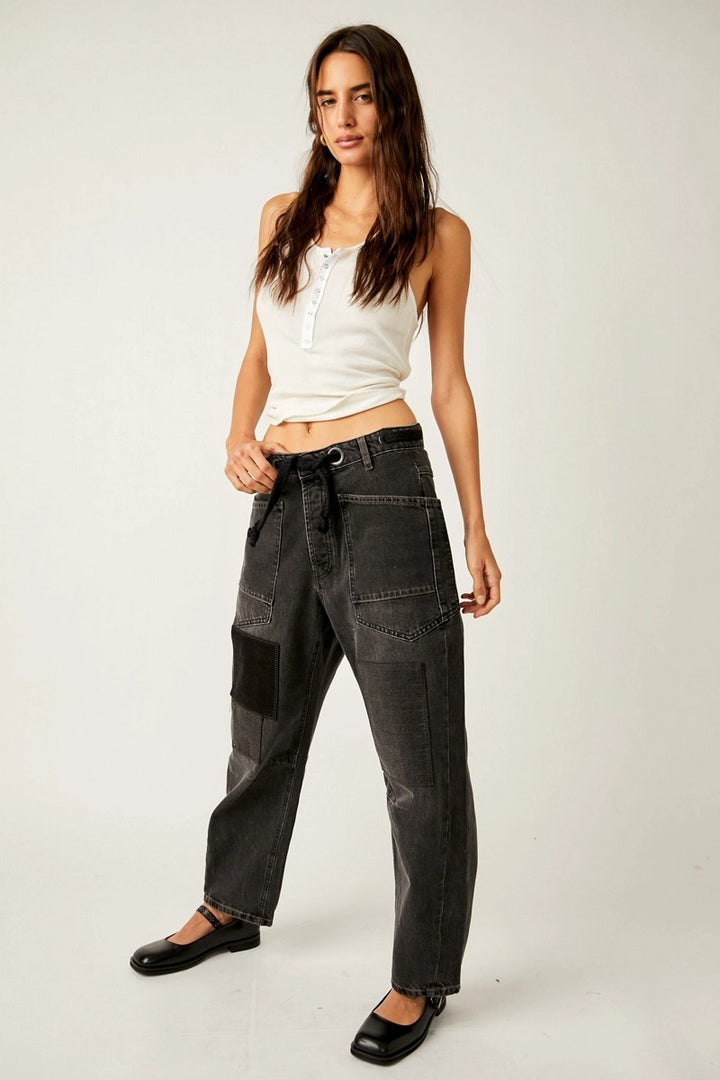 Free People - Moxie Low Slung Pull On Barrel Jeans in Night Hawk 2