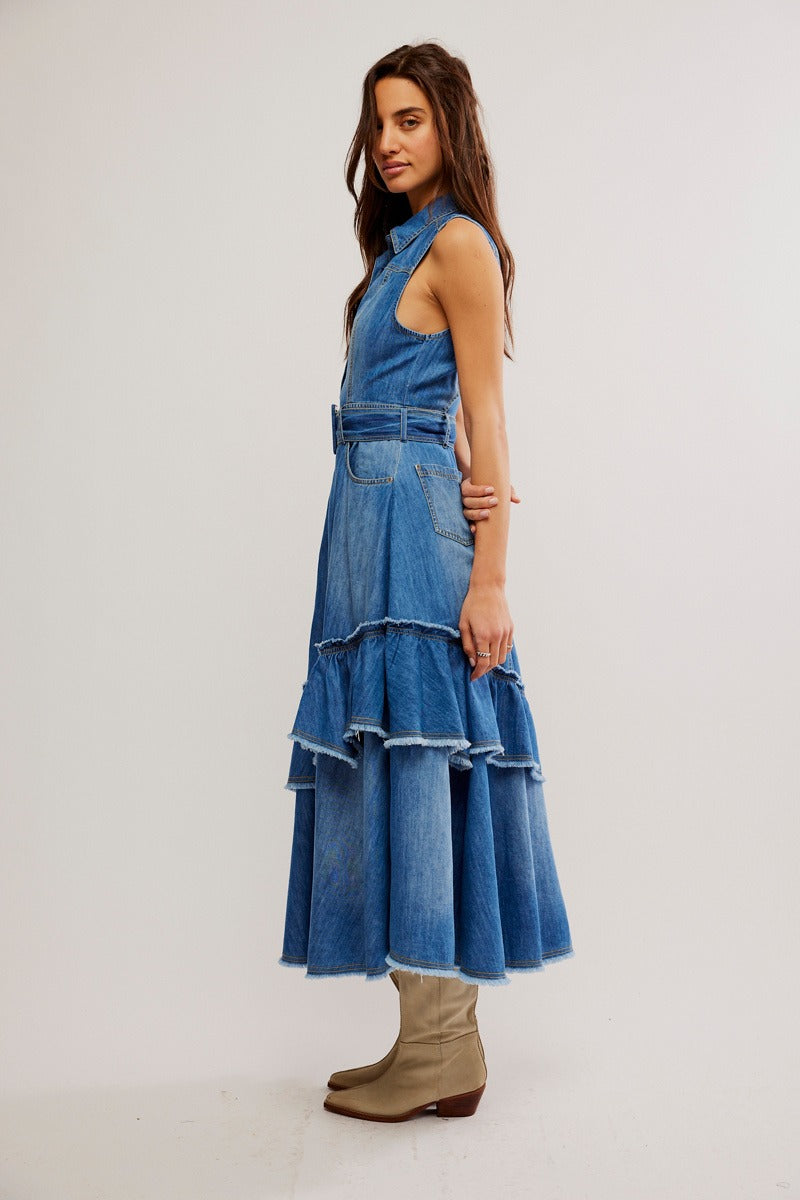 Free People - Beau Midi Dress in Blue Grass