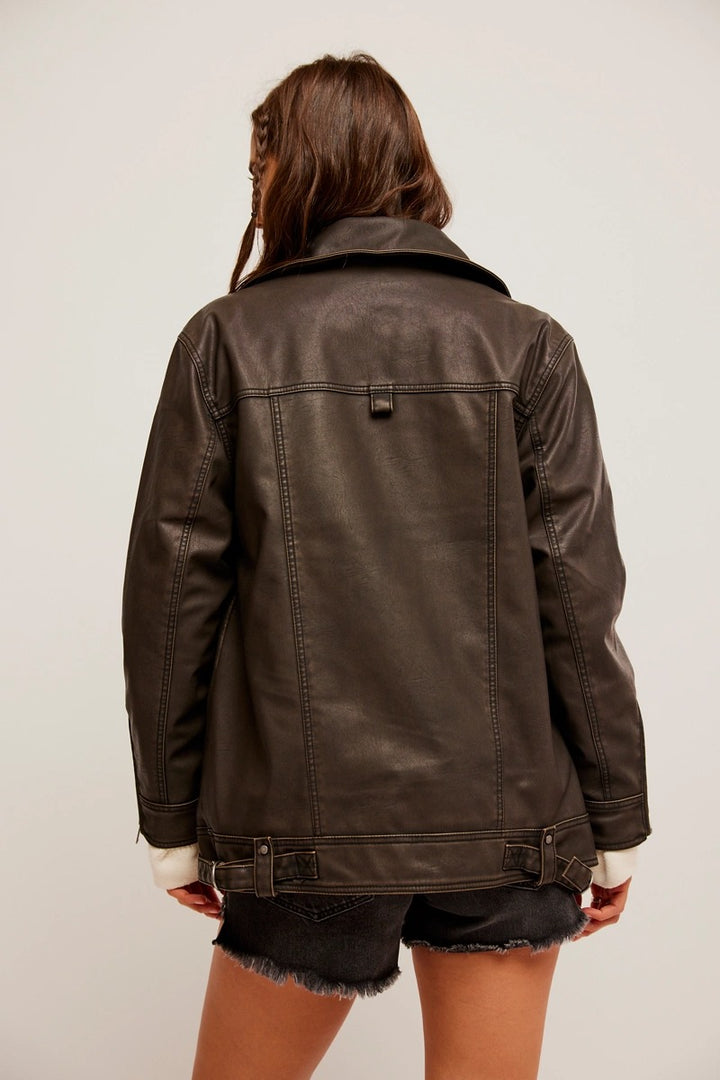 Free People - We The Free Buckle Up Vegan Leather Jacket in Black Combo