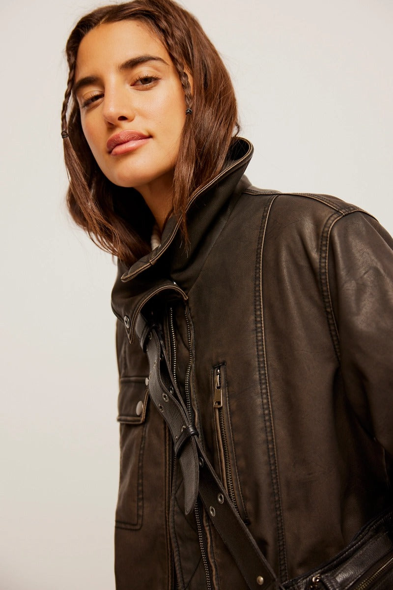 Free People - We The Free Buckle Up Vegan Leather Jacket in Black Combo