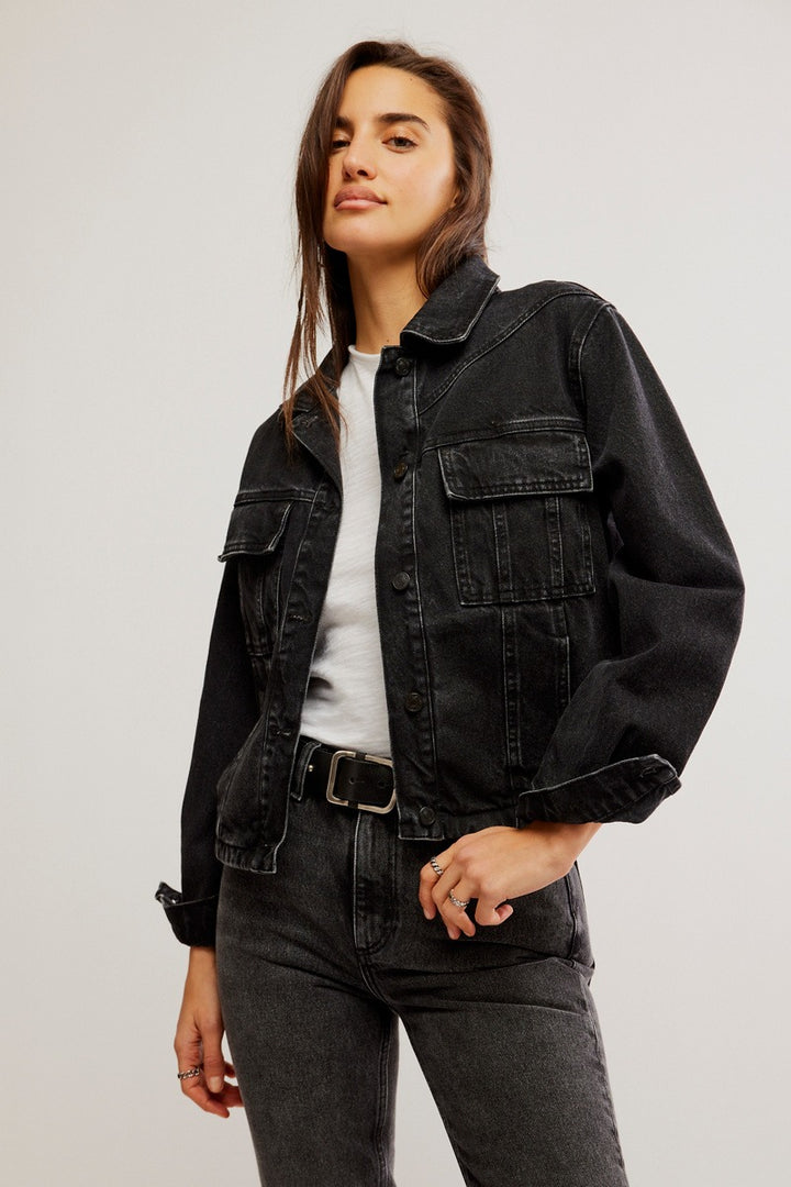 Free People - Jade Denim Jacket in Washed Black