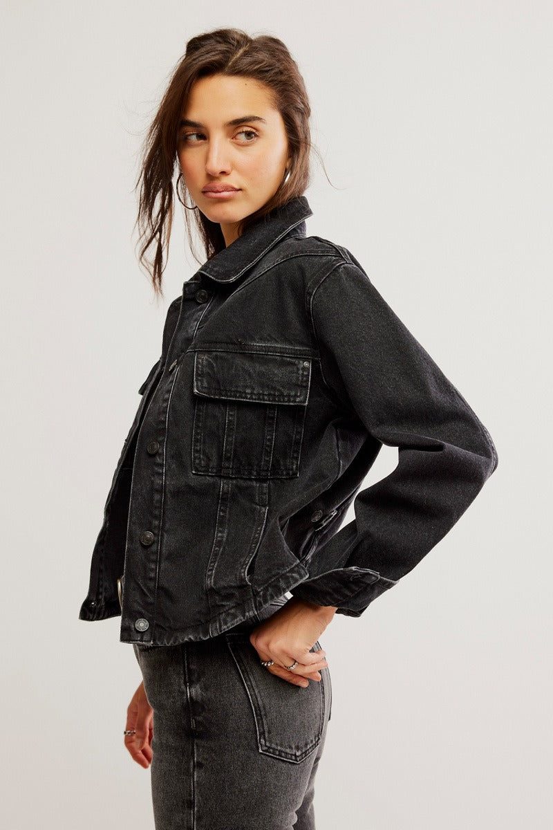 Free People - Jade Denim Jacket in Washed Black