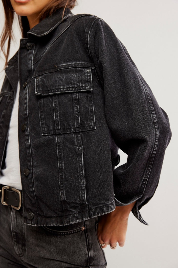 Free People - Jade Denim Jacket in Washed Black