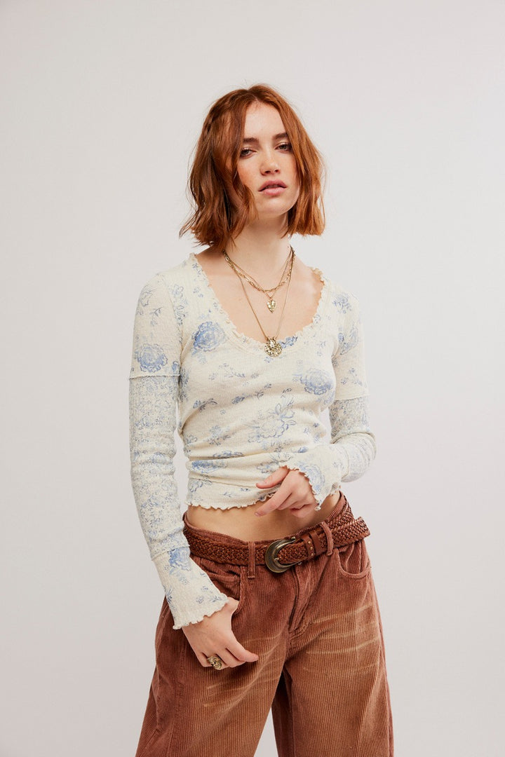 Free People - We The Free Clover Printed Thermal in Ivory Combo