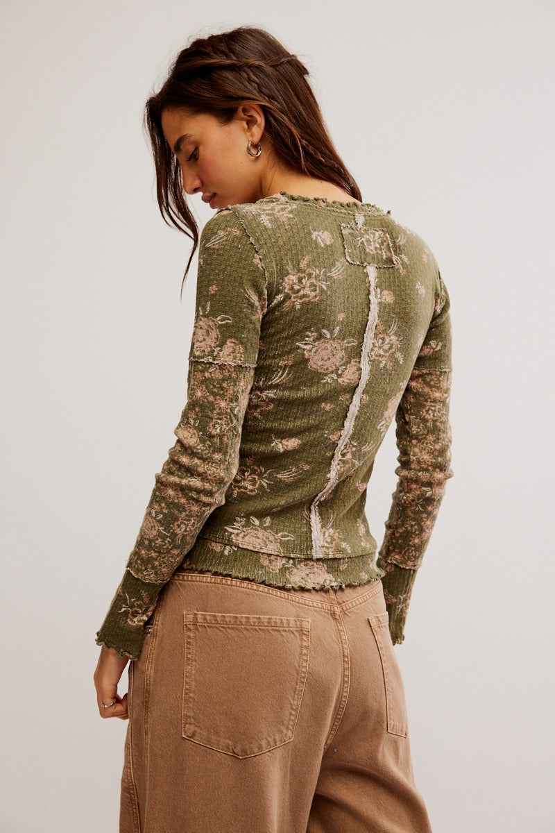 Free People - We The Free Clover Printed Thermal in Army Combo