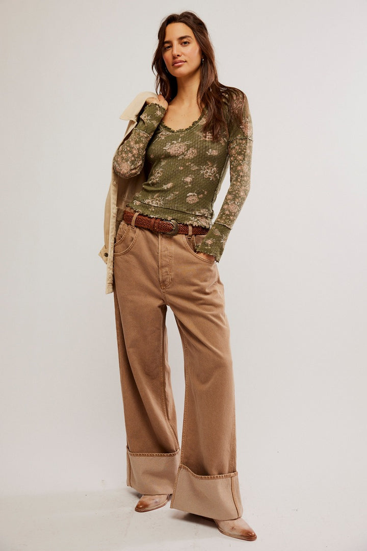 Free People - We The Free Clover Printed Thermal in Army Combo