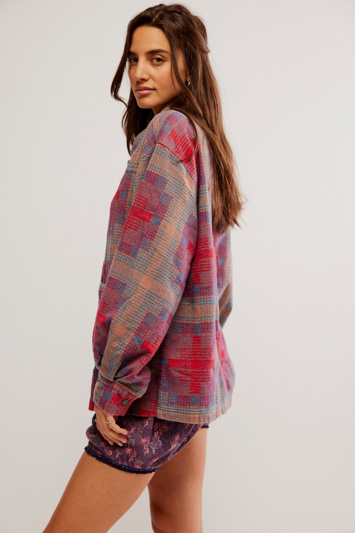 Free People - Keep It Cozy Shirt in Red Combo