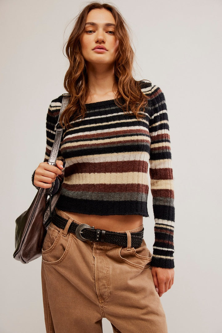 Free People - Lumen Stripe Pullover in Black Combo