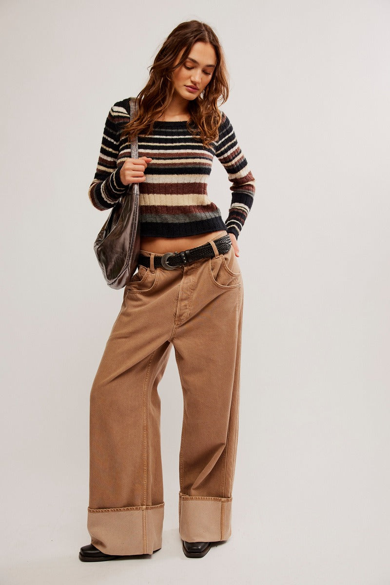 Free People - Lumen Stripe Pullover in Black Combo