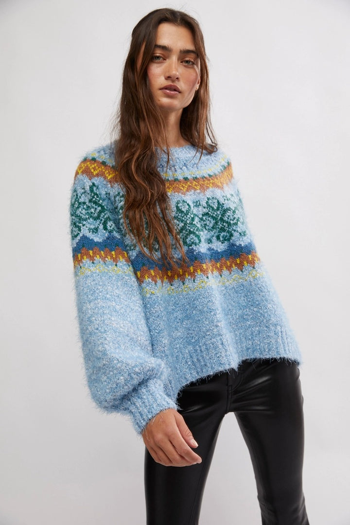 Free People - Festive Frost Sweater in Ice Blue Combo