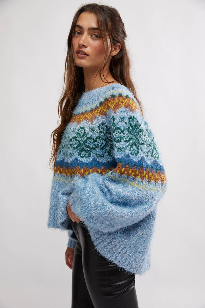 Free People - Festive Frost Sweater in Ice Blue Combo